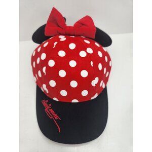 Disney Minnie Mouse Hat With Ears & Bow Youth Size Snapback Red & Black